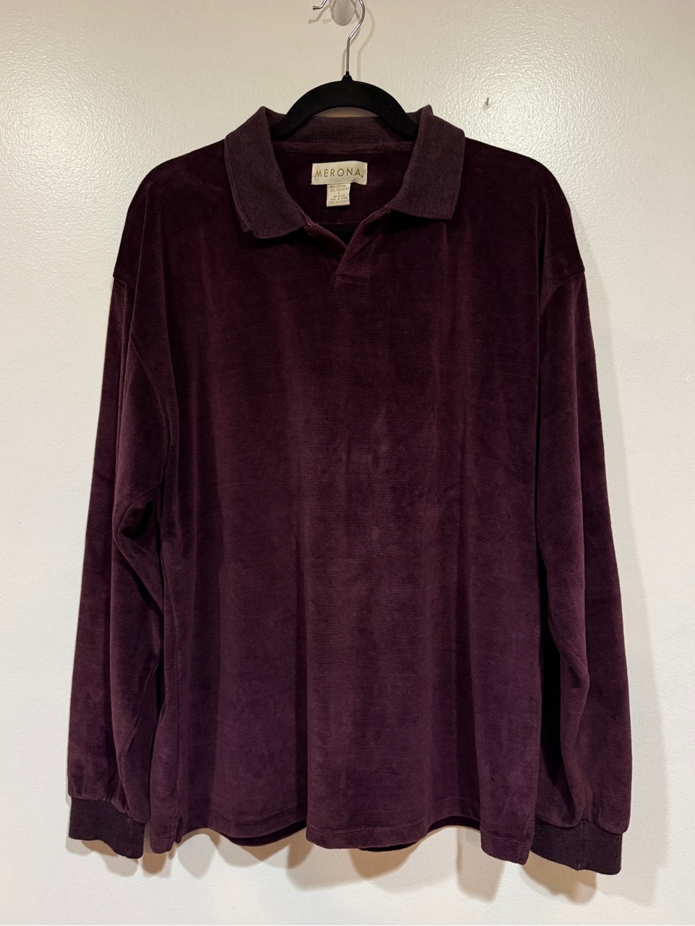 Merona Womens Lrg Vintage Y2K Velour Pullover Shirt Burgundy Maroon Grunge Polo